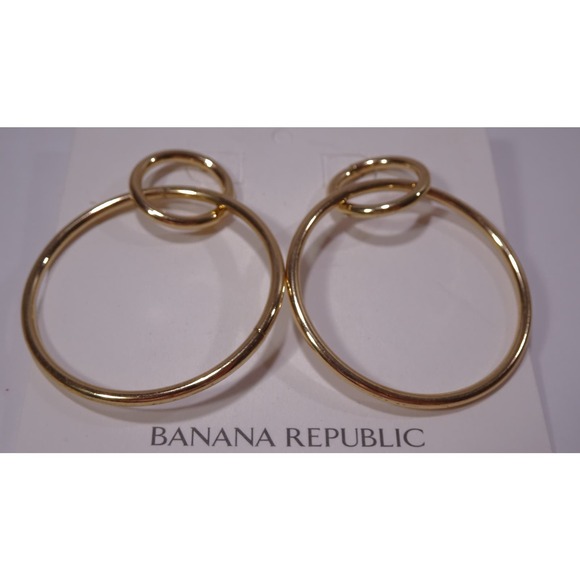 Banana Republic Women's Shiny INTERLOCKING Hoop EARRINGS NWT 58 GOLD - Picture 5 of 11